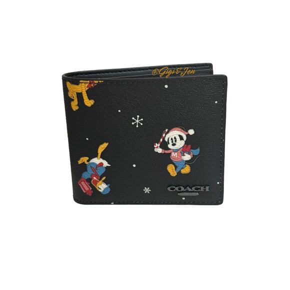 Disney X Coach Wallet With Holiday Print Black New - Picture 1 of 10